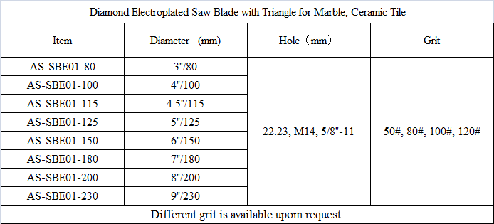 SBE01 Diamond Electroplated Saw Blade with Triangle for Marble, Ceramic Tile.png